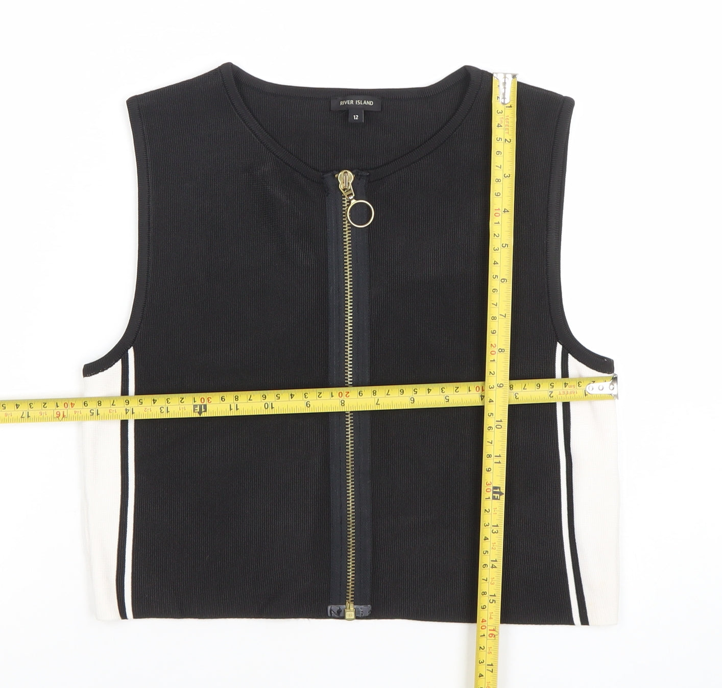 River Island Women's Black Cropped Zip Tank Top Size 12