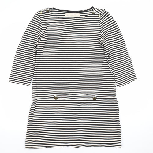Zara Knit Women’s Black Striped Shift Dress Size L 3/4 Sleeve Nautical Style
