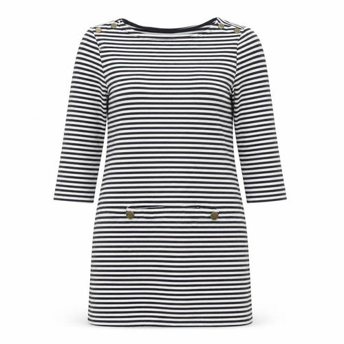 Zara Knit Women’s Black Striped Shift Dress Size L 3/4 Sleeve Nautical Style