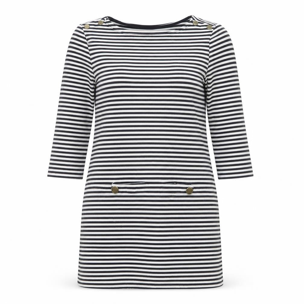 Zara Knit Women’s Black Striped Shift Dress Size L 3/4 Sleeve Nautical Style