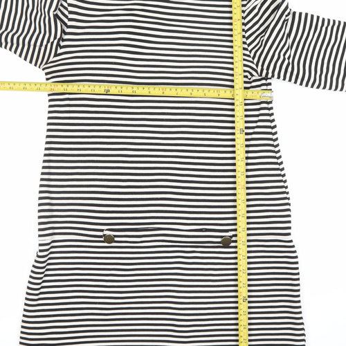 Zara Knit Women’s Black Striped Shift Dress Size L 3/4 Sleeve Nautical Style