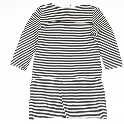 Zara Knit Women’s Black Striped Shift Dress Size L 3/4 Sleeve Nautical Style
