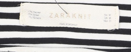 Zara Knit Women’s Black Striped Shift Dress Size L 3/4 Sleeve Nautical Style