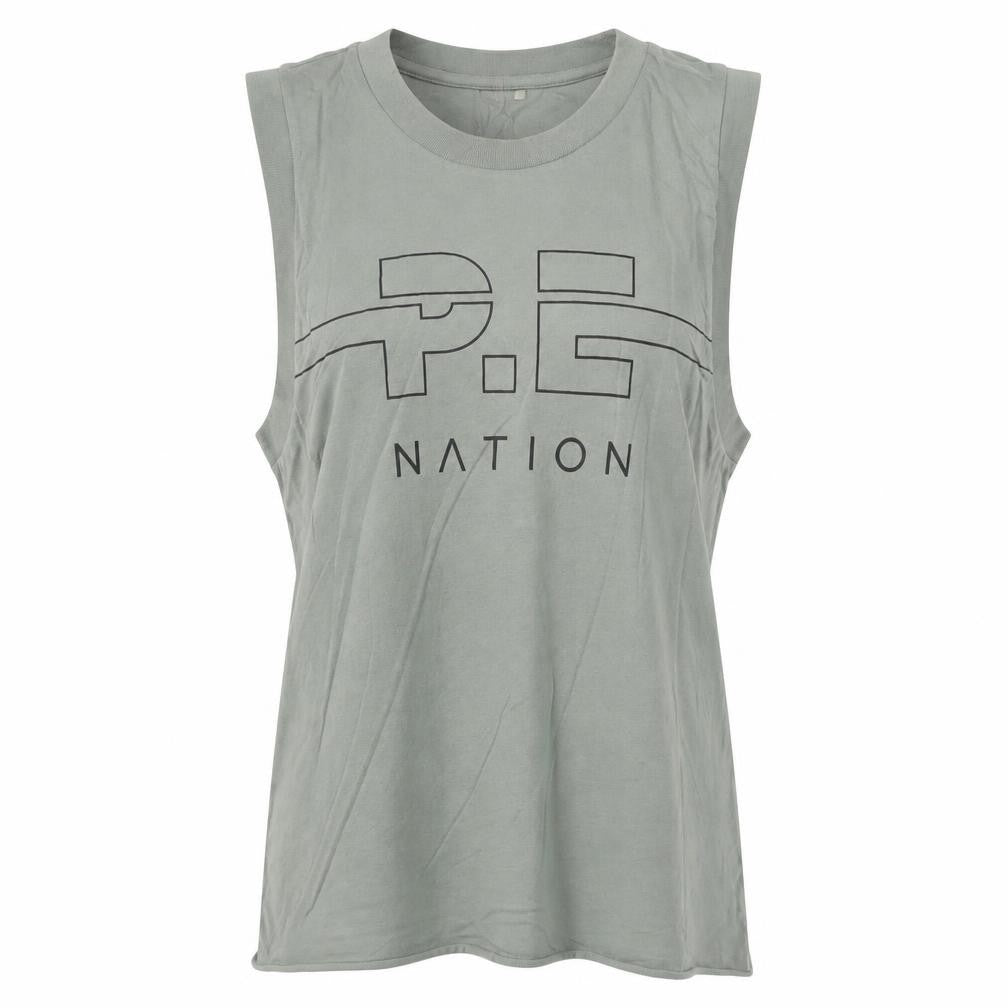 Front view of P.E Nation Women's Green Cotton Sleeveless Tank Top, size M