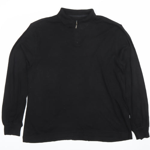 Belika Mens Black Long Sleeve 1/4 Zip Cotton Modal Polo Shirt Size L