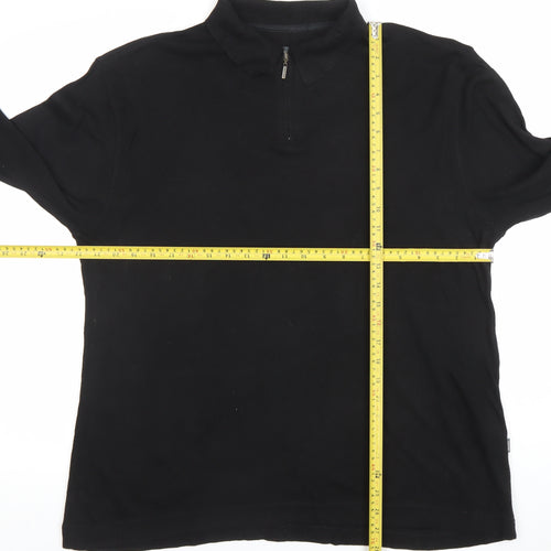 Belika Mens Black Long Sleeve 1/4 Zip Cotton Modal Polo Shirt Size L