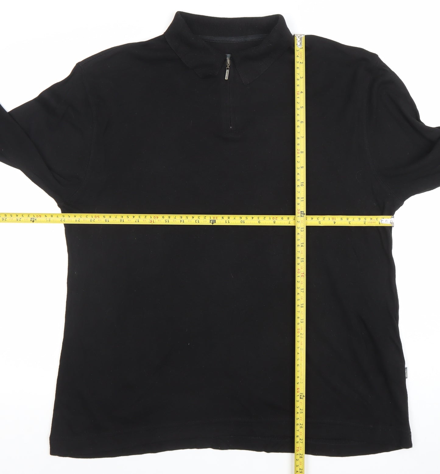 Belika Mens Black Long Sleeve 1/4 Zip Cotton Modal Polo Shirt Size L