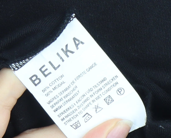 Belika Mens Black Long Sleeve 1/4 Zip Cotton Modal Polo Shirt Size L