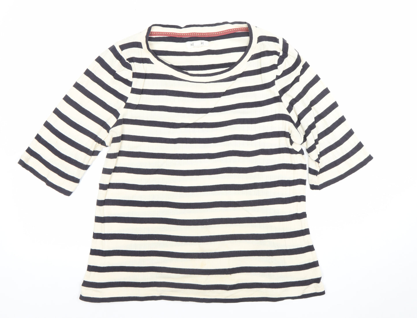 White Stuff Womens Blue Stripe 3/4 Sleeve Cotton Jersey T-Shirt Size 14