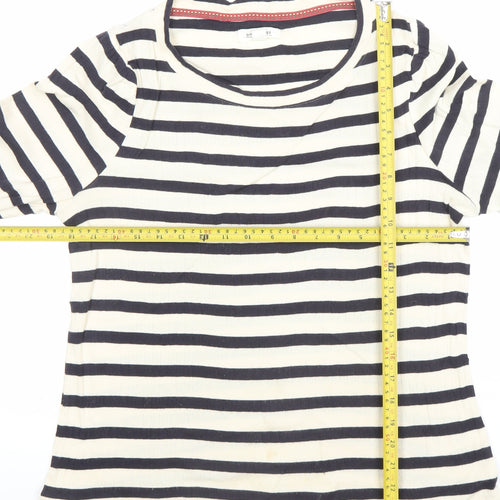 White Stuff Womens Blue Stripe 3/4 Sleeve Cotton Jersey T-Shirt Size 14