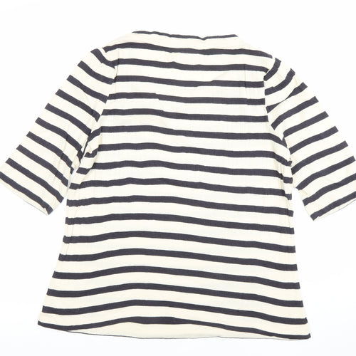 White Stuff Womens Blue Stripe 3/4 Sleeve Cotton Jersey T-Shirt Size 14