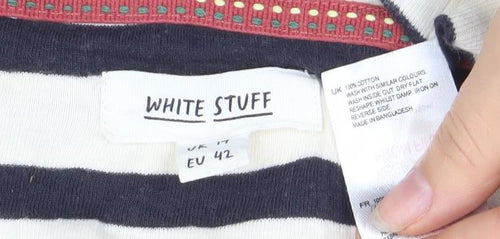 White Stuff Womens Blue Stripe 3/4 Sleeve Cotton Jersey T-Shirt Size 14