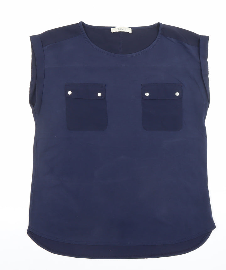 Oasis Women's Blue Sleeveless Chiffon Blouse Size M