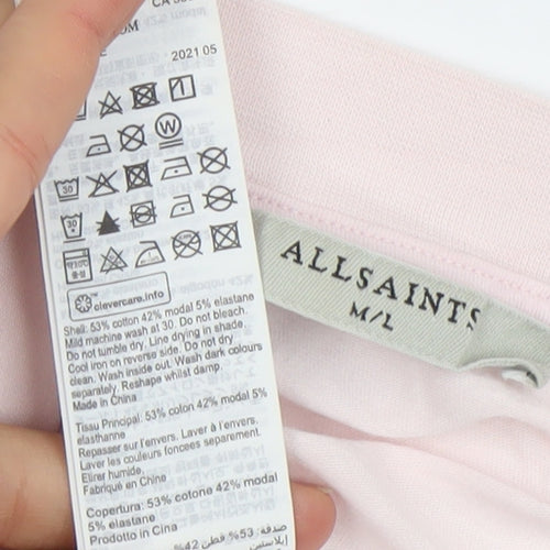 AllSaints Women’s Pink Cotton Modal Crew Neck Relaxed T-Shirt M