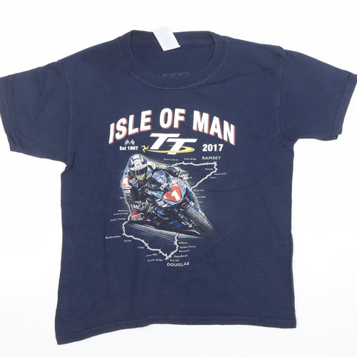 Gildan Boys Blue Isle of Man TT 2017 Motorcycle Graphic T-Shirt XS