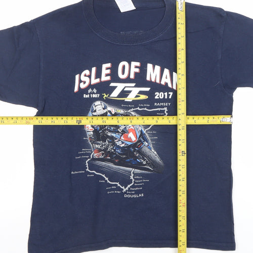 Gildan Boys Blue Isle of Man TT 2017 Motorcycle Graphic T-Shirt XS