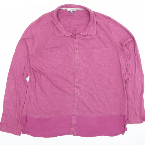 White Stuff Women's Purple Button-Up Tunic Shirt Size 16 Long Sleeve Cotton Blend