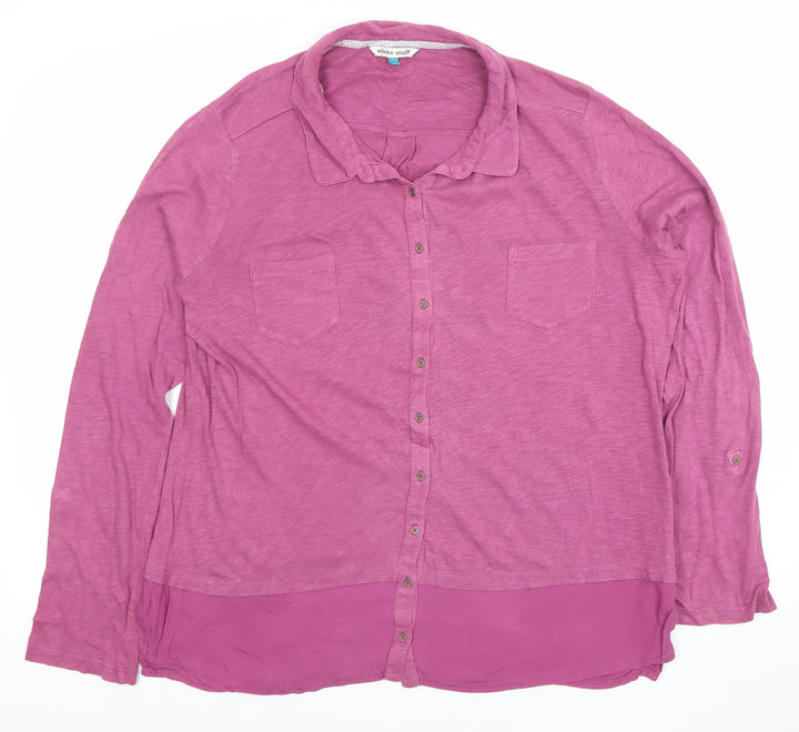 White Stuff Women's Purple Button-Up Tunic Shirt Size 16 Long Sleeve Cotton Blend