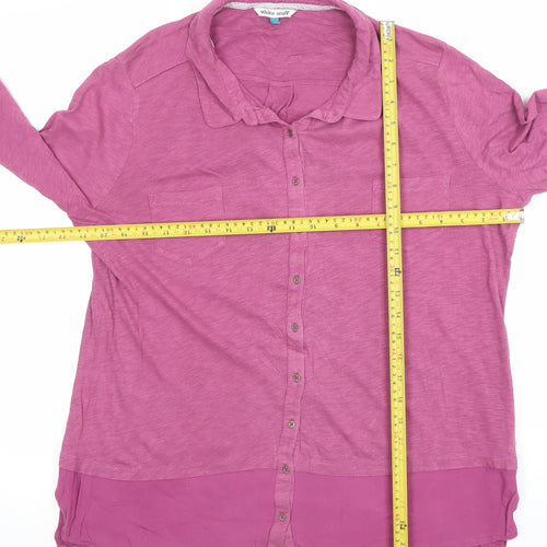 White Stuff Women's Purple Button-Up Tunic Shirt Size 16 Long Sleeve Cotton Blend