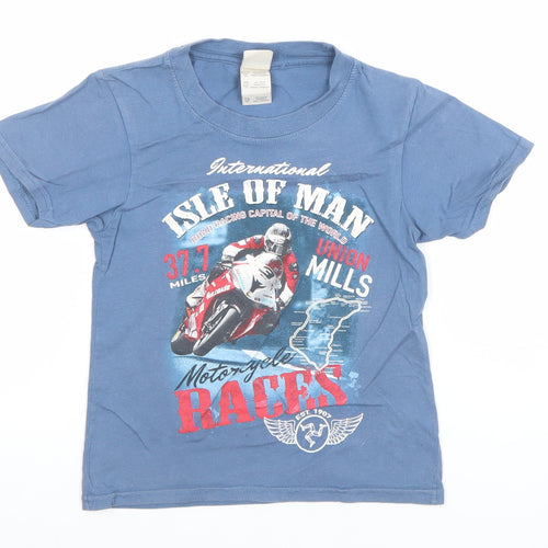 Gildan Boys Blue Isle of Man Motorcycle Races T-Shirt XS Ring Spun Cotton