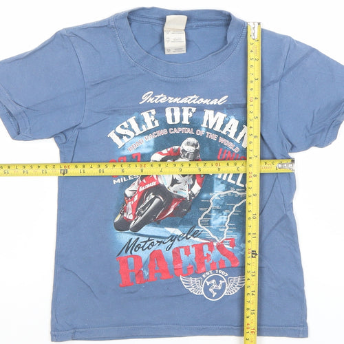 Gildan Boys Blue Isle of Man Motorcycle Races T-Shirt XS Ring Spun Cotton