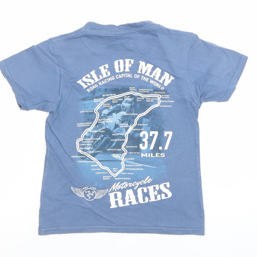 Gildan Boys Blue Isle of Man Motorcycle Races T-Shirt XS Ring Spun Cotton
