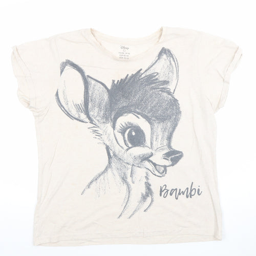 Disney Women Beige Bambi Nightshirt Top L Cotton Graphic Print