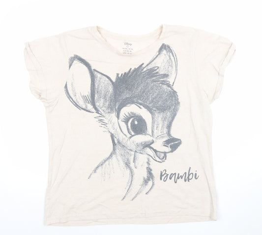 Disney Women Beige Bambi Nightshirt Top L Cotton Graphic Print