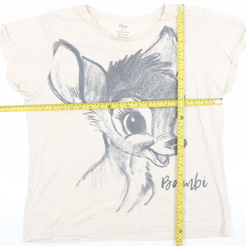 Disney Women Beige Bambi Nightshirt Top L Cotton Graphic Print