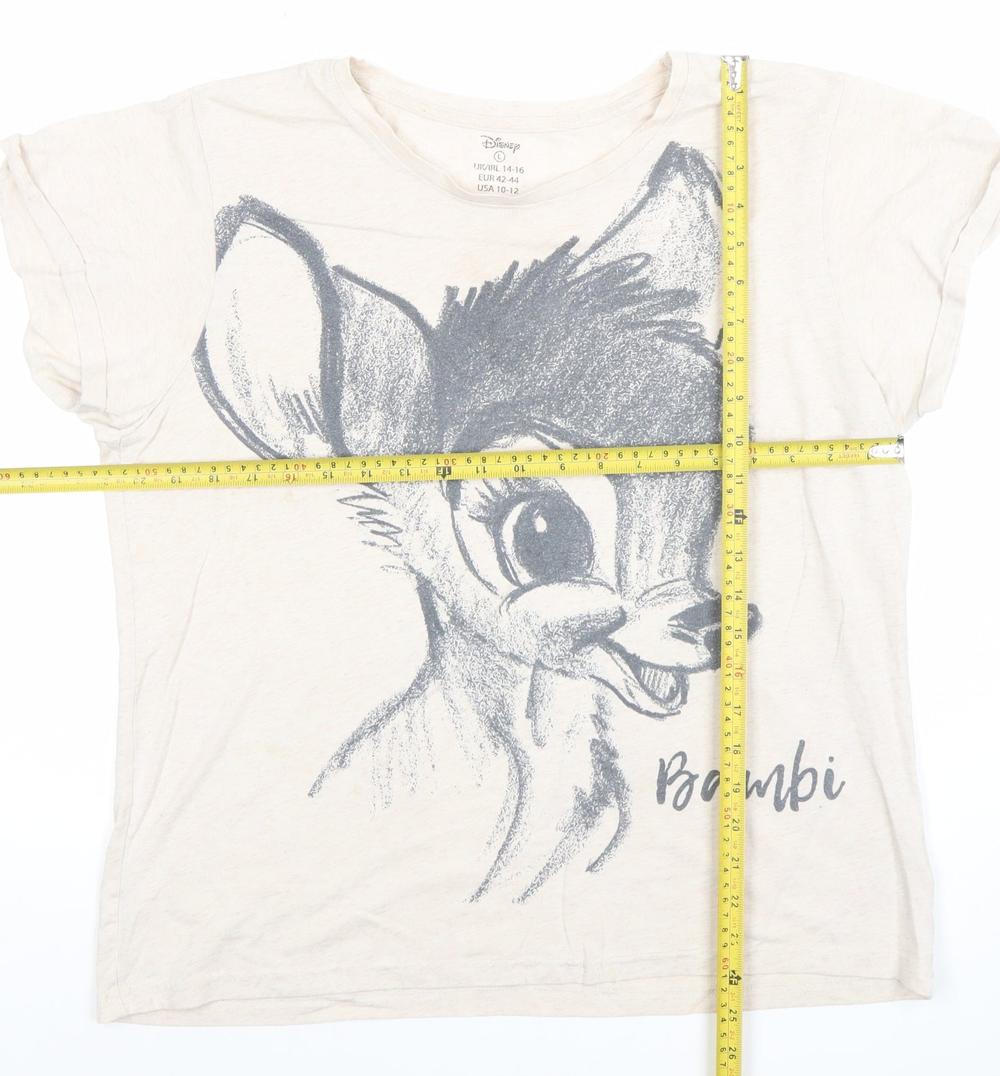 Disney Women Beige Bambi Nightshirt Top L Cotton Graphic Print
