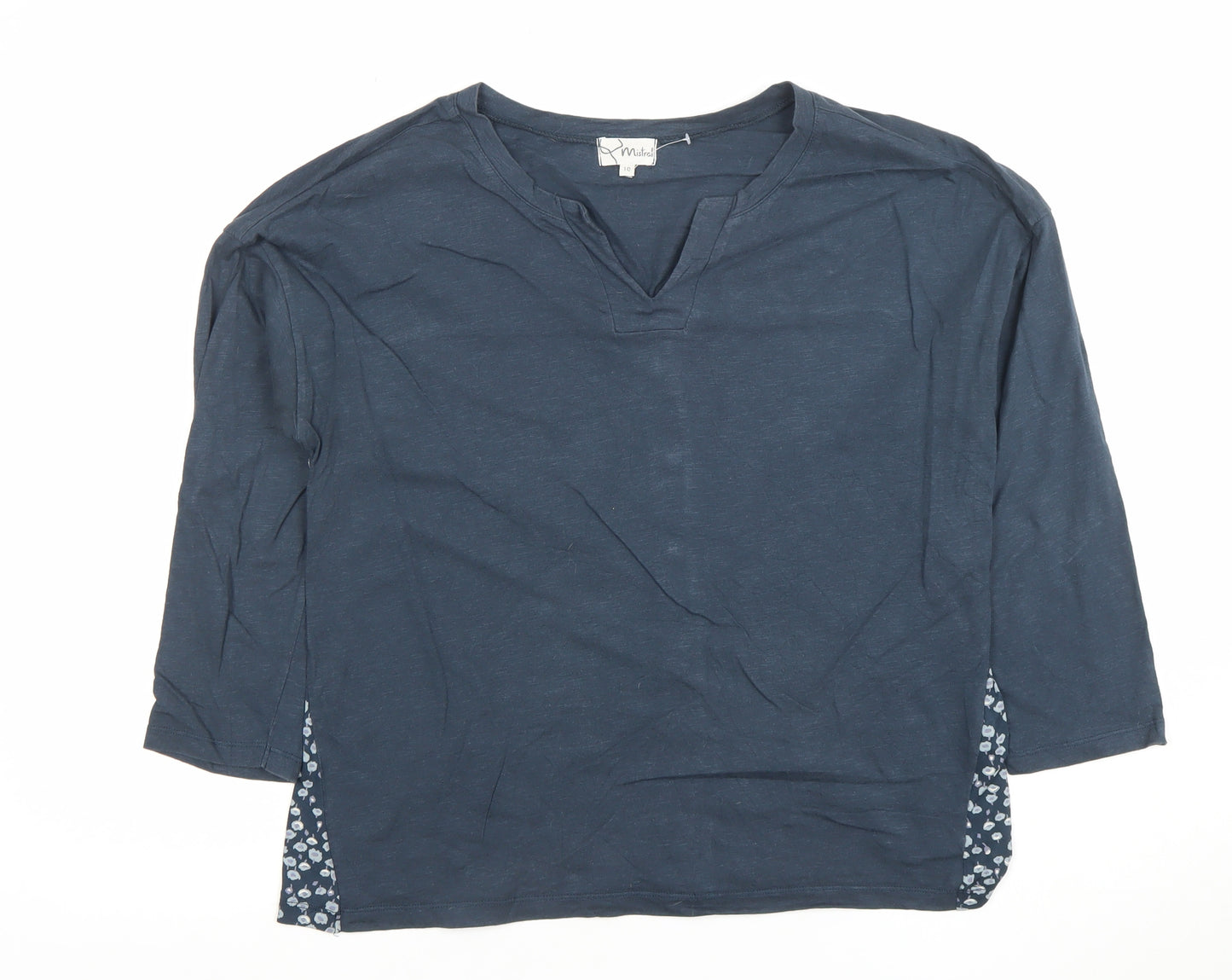 Mistal Women’s Blue Floral Button-Back Blouse Size 10 Cotton Viscose
