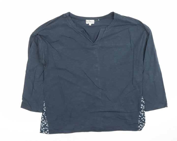 Mistal Women’s Blue Floral Button-Back Blouse Size 10 Cotton Viscose