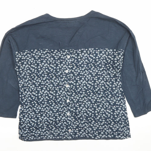 Mistal Women’s Blue Floral Button-Back Blouse Size 10 Cotton Viscose