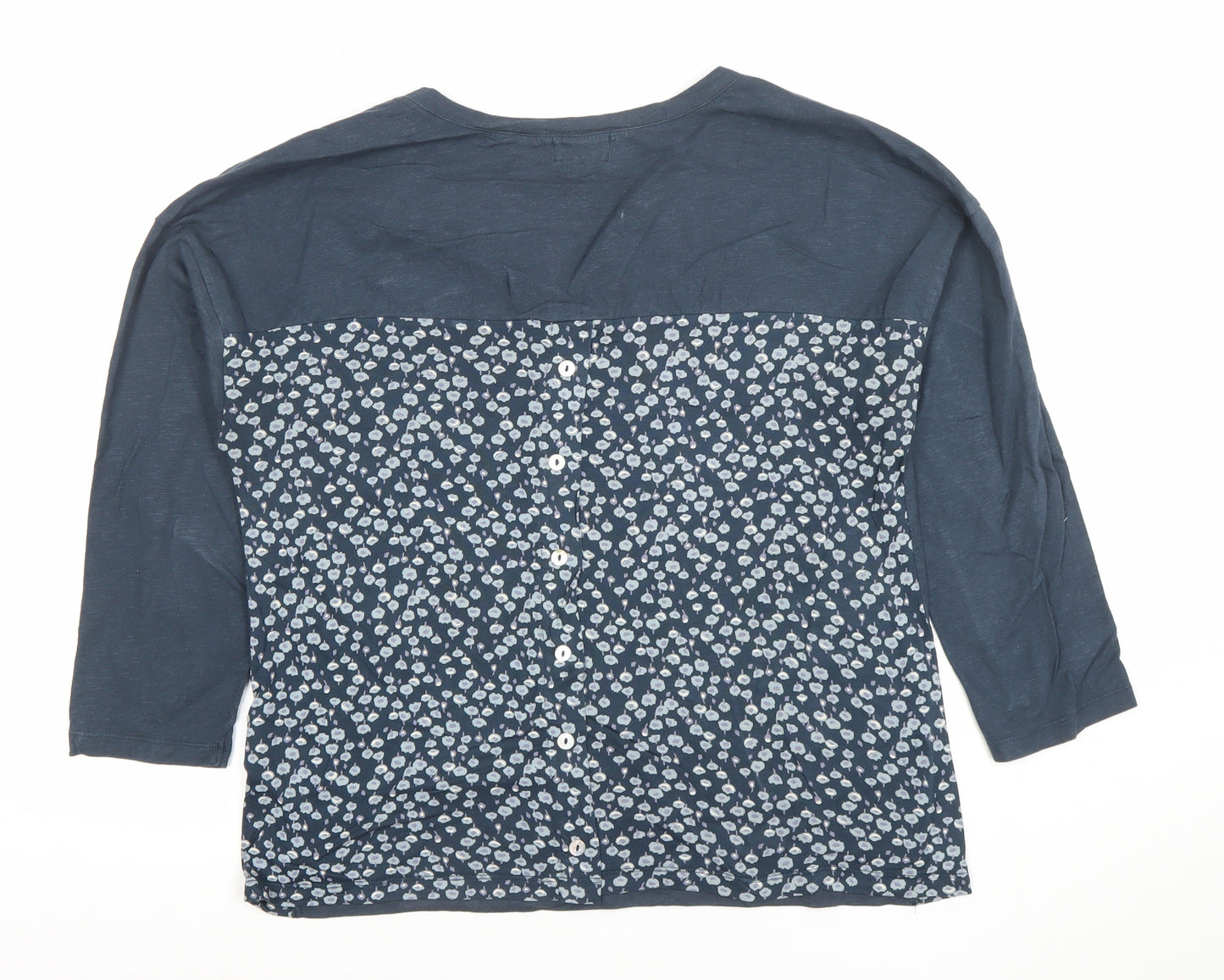 Mistal Women’s Blue Floral Button-Back Blouse Size 10 Cotton Viscose
