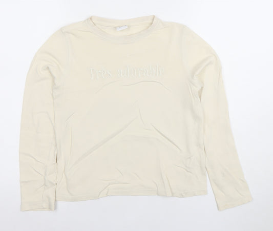 Zara Girls Ivory 'Très Adorable' Long Sleeve Cotton T-Shirt 11-12 Years