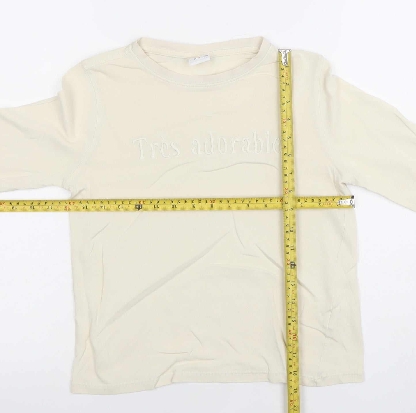 Zara Girls Ivory 'Très Adorable' Long Sleeve Cotton T-Shirt 11-12 Years