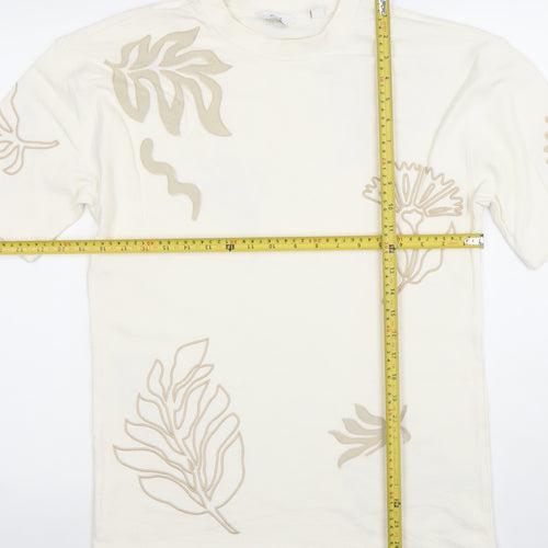 Next Men's Ivory Floral Embroidered Cotton T-Shirt XS