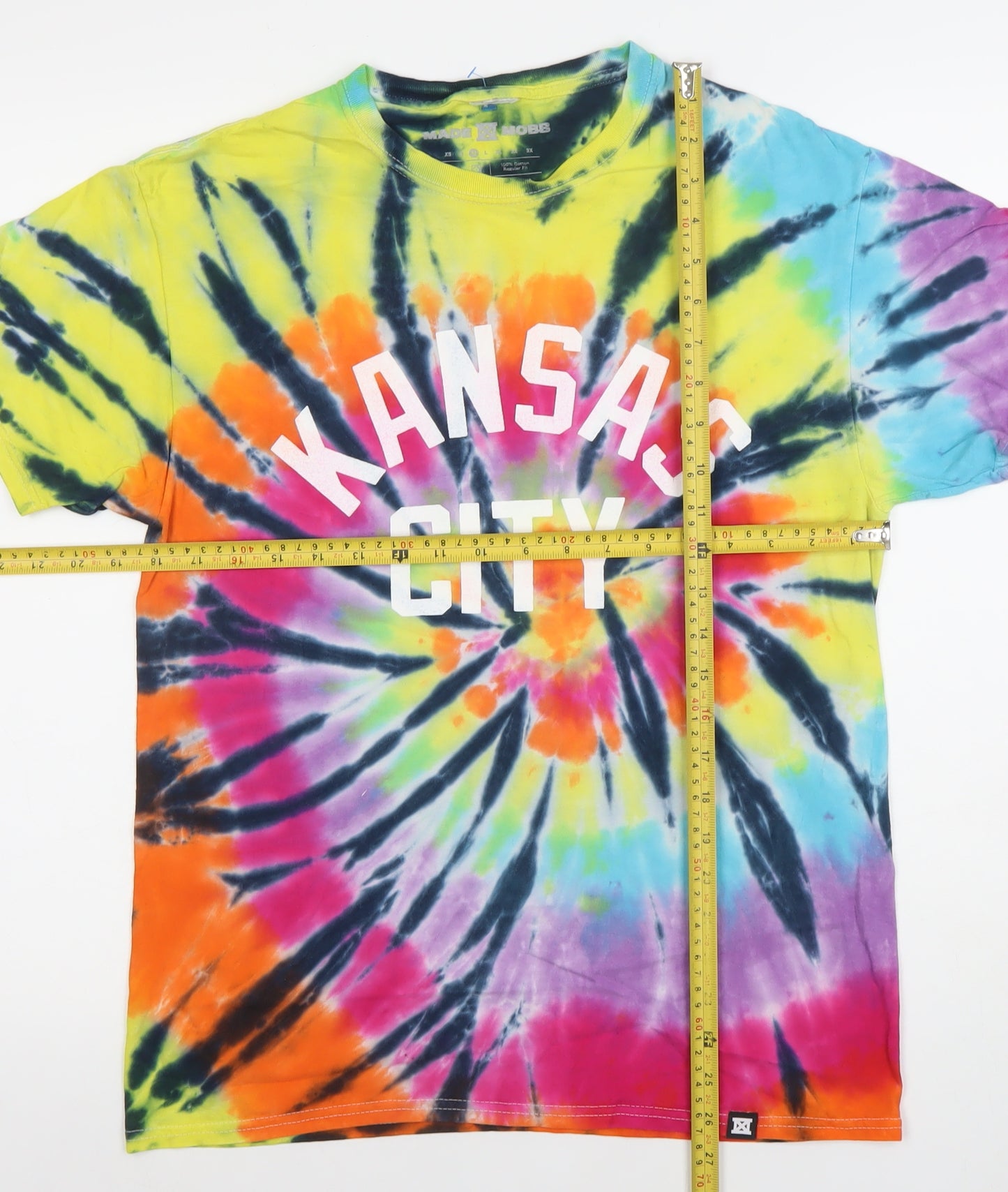 Made Mobb Men's Multicoloured Tie-Dye Kansas City Cotton Regular Fit T-Shirt Size M