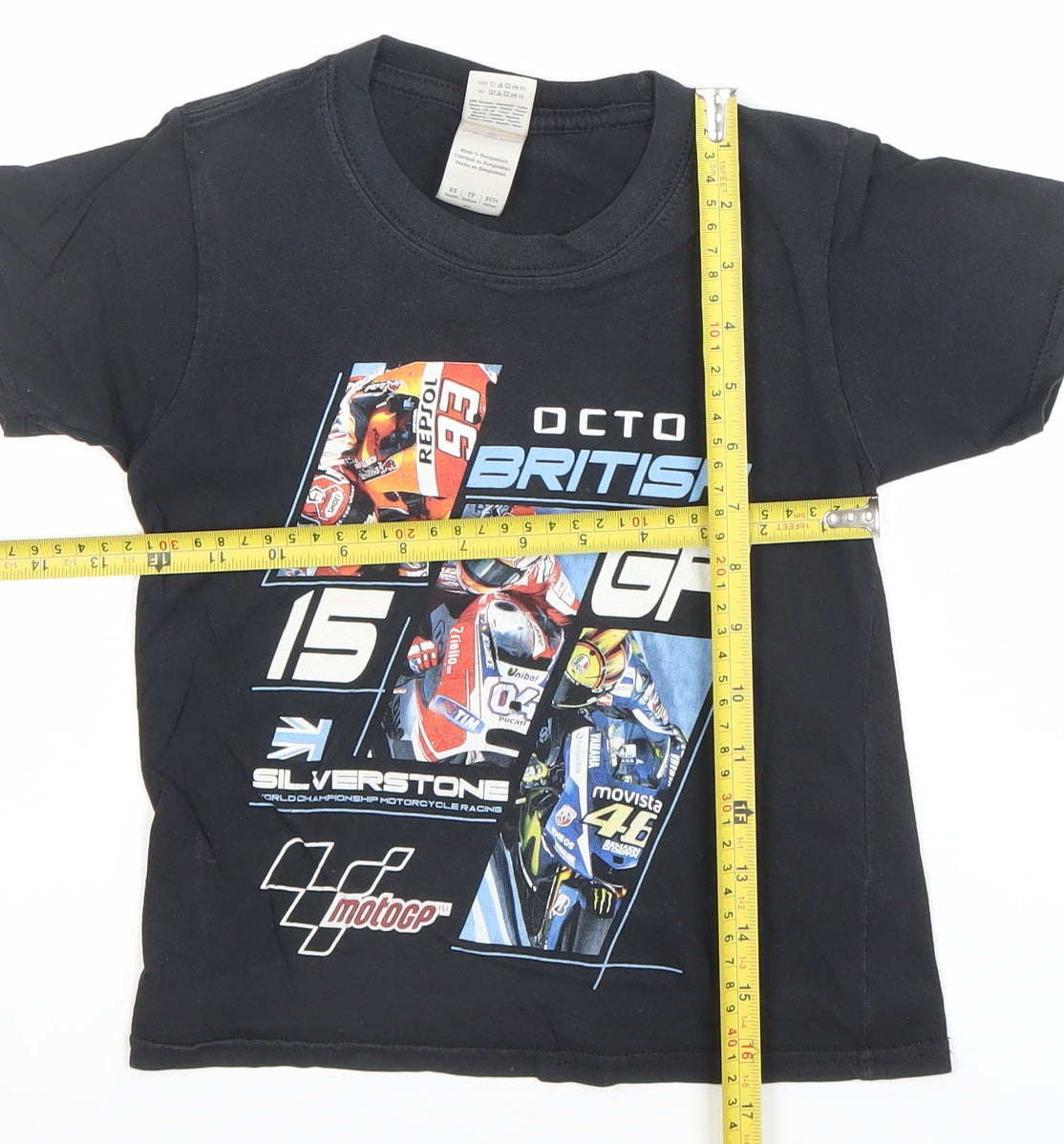 Gildan Boys Black British GP 2015 MotoGP Racing Graphic T-Shirt XS