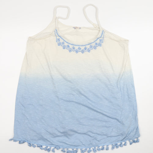 Matalan Womens Blue Ombre Embroidered Tassel Hem Camisole Top Size 18