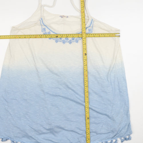 Matalan Womens Blue Ombre Embroidered Tassel Hem Camisole Top Size 18