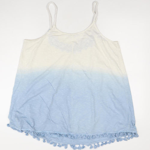 Matalan Womens Blue Ombre Embroidered Tassel Hem Camisole Top Size 18