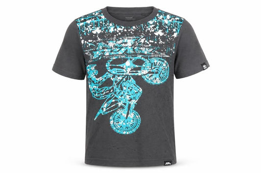 Front view of No Fear boys’ black motorcycle graphic t-shirt 11-12 years regular fit
