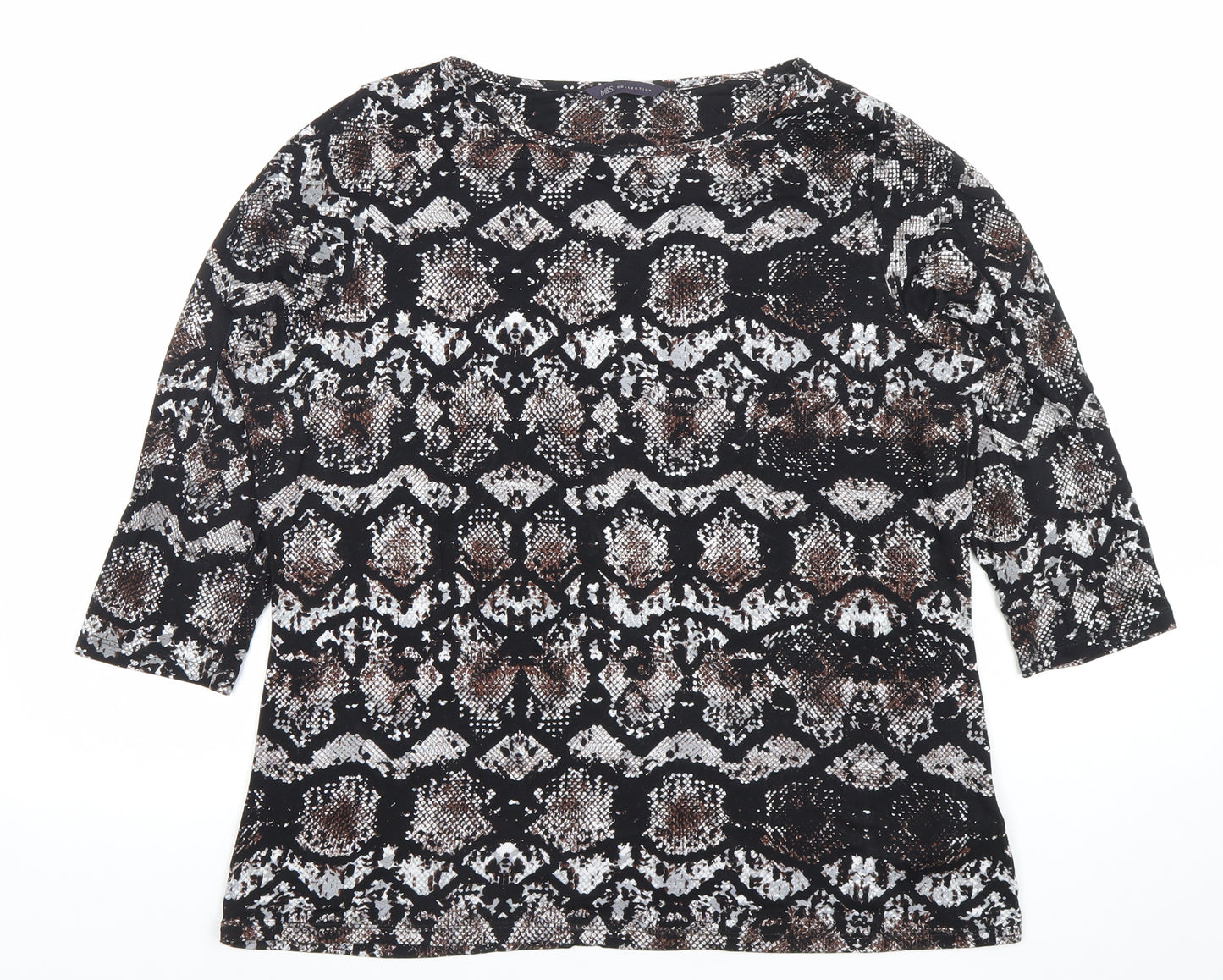 Marks and Spencer Women’s Black Animal Print 3/4 Sleeve Stretch Jersey Top Size 18