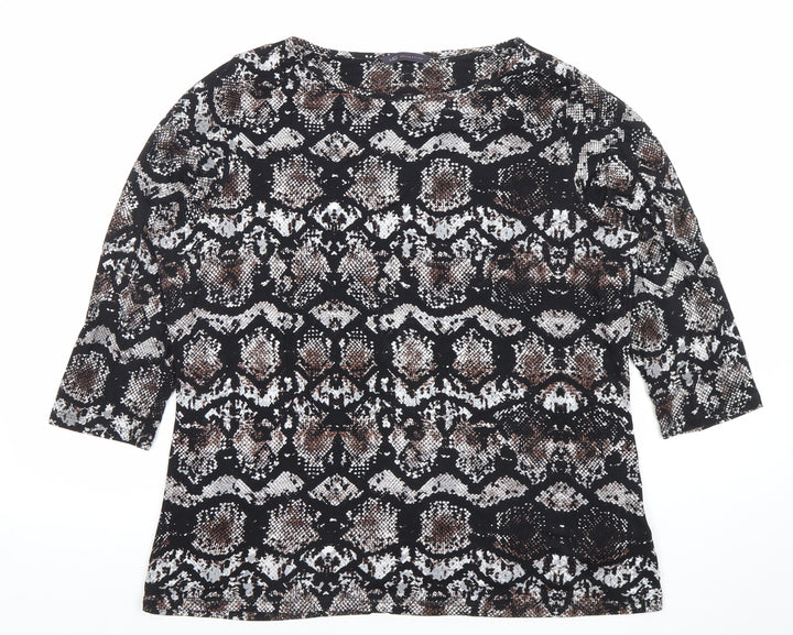 Marks and Spencer Women’s Black Animal Print 3/4 Sleeve Stretch Jersey Top Size 18