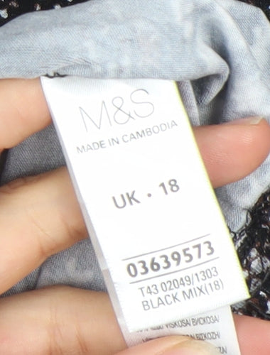 Marks and Spencer Women’s Black Animal Print 3/4 Sleeve Stretch Jersey Top Size 18