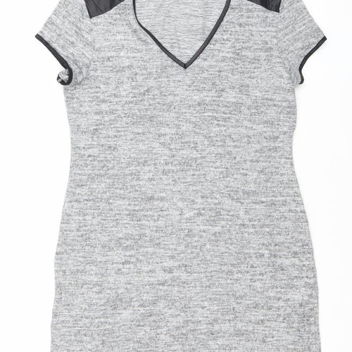Cara & The Sky Women Grey Size 14 Short Sleeve Knit Shift Dress