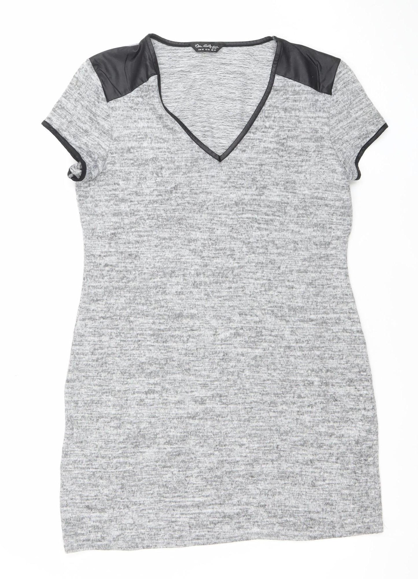 Cara & The Sky Women Grey Size 14 Short Sleeve Knit Shift Dress