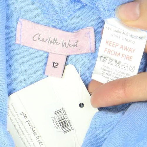 Charlottie West Women's Blue Linen Viscose Sleeveless Tank Top Size 12
