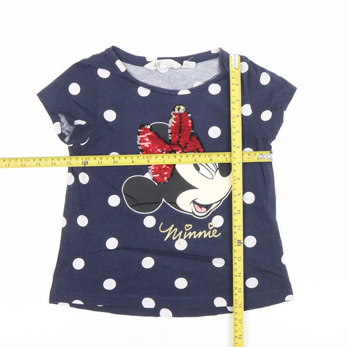 H&M Girls Blue Polka Dot Minnie Mouse Sequin T-Shirt 7-8 Years